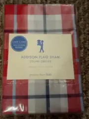 New Pottery Barn Kids RED Addison PLAID SHAM Standard Blue White pillowcase gray