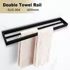 Black 800mm Towel Rack Double Rail 304 Stainless Steel Bar Wall Mounted Bathroom