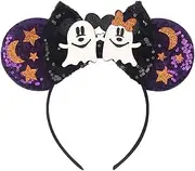 LSHDXD Hairband, Hand-made Headband with Adjustable Halloween Pattern Cat Ear Mouse Ear, Glitter Sequin Spider Web Headband, Hair Accessories for Women (purple&black)