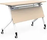 WYYDHGB Folding Computer Desk Office Mobile Training Table with Locking Wheels Metal Shelf Modesty