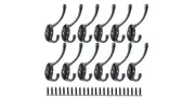 Coat Hooks Hanging & Screws Black Towel Wall Hook Durable Retro Bag Hat 12 Pack