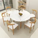 原木風岩板餐桌家用小戶型現代簡約正方形伸縮摺疊飯桌可變圓餐桌G1