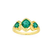 9ct Gold Created Emerald & Diamond Shoulder Ring in Green
