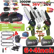 Mini Cordless Electric Chainsaw 2 Battery-Powered Wood Cutter Rechargeable 6"+4"