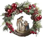 Autom Artificial Greenery Christmas Holy Family Nativity Wreath for Door, 15 Inch