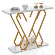 Giantex Side Table Faux Marble Console Table w/Metal Frame Entryway Table White