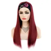 Long HalloweenStraight Wine Red Headband Wigs Non Lace Wigs Heat Safe Cosplay