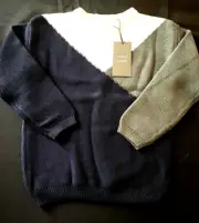 MILES THE LABEL Snow Day Sweater - White/Greyish Green/Navy - NWT Boys 6/7