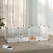 Small Animal Cage, Pet PlayPen for Puppy, Small Dogs, Rabbit, Guinea Pig, Ferret, Easy to Assemble and Store, Transparent 144x74x46.5 cm PP and Steel