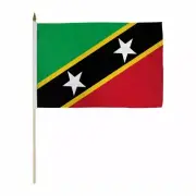 3 PACK 12 x 18 INCH SAINT KITTS & NEVIS STICK FLAG ON 2 FOOT SOLID WOOD STAFF