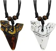 [Caiyao] Resin Shark Tooth Braide Rope Pendant Necklace for Men Boy Teen Friend Retro Adjustable Handwoven Wax Thread Surfer Necklace Friendship Jewelry