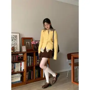 拉夏貝爾復古黃色寬松毛衣針織衫