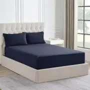 1500 Thread Count Cotton Blend Fitted Sheet & Pillowcase Set Indigo - No Flat...