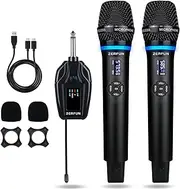 ZERFUN Dual Wireless Microphones Rechargeable, UHF Metal Wireless Mic System Cordless Microphone Professional with Echo VOL Channel Control for Karaoke Singing Church Events