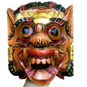 Balinese Mask Singh Barong Hand Carved Wood Brown Hanging Wall Art Decor Painted