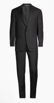 Canali One-Button Peak Lapel Wool Suit Tuxedo Black On Black Pinstripe 43 Long