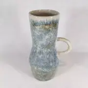 NWT Crate & Barrel Ayu Vase with Handle Ceramic Gray Blue Green Drip Glaze Style