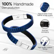 Handmade Lizard Leather Bracelet "Latch" with Steel Clasp in Gift Box