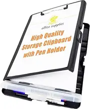 SAYEEC Clipboard with Storage, High Capacity Nursing Clipboard with Pen Holder and Low Profile Clip, Heavy Duty Side Opening Plastic Storage Clipboard Folder Case for Teacher Lawer Work Office (Black)