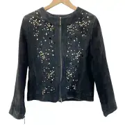 Bob Mackie Studio Suede Leather Jacket Women Medium Studded 80s Style Retro Goth
