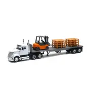 NewRay Licensed 1:43 Scale International Lonestar Flatbed With Forklift & Pallet Diecast Model Truck