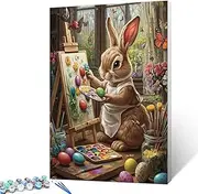 Bunny Painting Eggs DIY Paint by Numbers for Adults Easter Paint by Number Kit on Canvas for Beginners Atelier Painting Home Wall Decor Living Room Bedroom Gifts 16"x20" (Frameless)