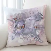 Spring Flight Rosy Roses and Unicorn Pegasus Cushion Cover