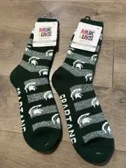 2 Pairs Muk Luks Michigan State Thermal Socks Gameday Cushioned Sock New