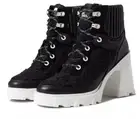 SOREL Z10909 Black Brex Leather/Faux Shearling Block Heel Lace-Up Bootie Sz 9 M