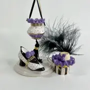Porcelain Hinged Trinket Box Mud Pie Pillbox Fashion Set Hat Shoe Purse Vintage