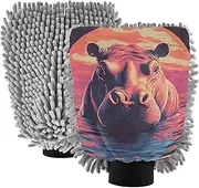 XYMZR Hippo Nature Water Absorbent Microfiber Car Wash Mitt, Funny Cute Anime Scratch Free for Cars Cleaning, Home Cleaning Mitts, 2 Pack, 10.24” L x 7.09” W