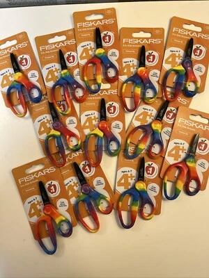 Fiskars 5” Kids Scissors Pointed Tip Rainbow Age 4+ Non Stick Coated Blades (12)