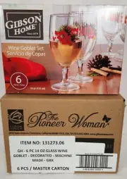 Pioneer Woman Gibson Holiday Wine Water Goblets Glasses Stem 14oz Set of 6 NIB