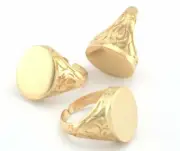 Textured Figure Signet Ring Base Adjustable Oval Blank Shiny Gold brass 4337