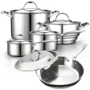 Stainless Steel Kitchen Cookware Sets 10-Piece, Multi-Ply Full Clad Pots and ...