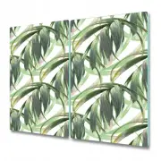 Glass Worktop Kitchen Chopping Board Long Leaves Watercolour Leaves 2x30x52