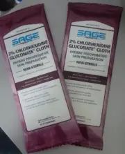 Sage 2% Chlorhexidine Gluconate Cloth PreOp Prep - (2) Packs = (4) Cloths Total