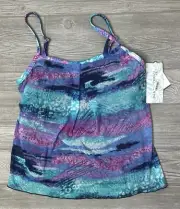 NWT Beach Diva Size 10 Flowy Watercolor Tankini Swimsuit Bathing Suit Top