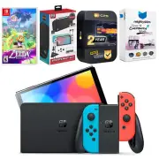 Nintendo Switch Neon Red/Blue OLED + Zelda Echoes of Wisdom + Accessory Kit