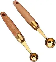 SECFOU 2pcs Melon Scoop Fruit Spoon Set Wooden Handle Fruit Scooper Tool Watermelon Baller Scoop Set