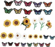 Hohopeti 33pcs Flower and Butterfly Embroidered Applique Patches for Clothing DIY Iron Decorative Cloth Patches for Jeans Bags Hats for Personal Style and Repair