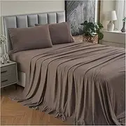 Jersey Cotton Queen Bed Sheets Breathable Ultra Soft Cotton Jersey Sheets Queen Comfy All Season 4pcs Stretchy Knit t Shirt Fitted Jersey Sheet Set Queen Bed (Coffee Marle, Queen)