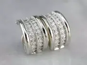 Diamond Half Hoop Earrings in White Gold