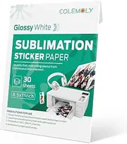 Colemoly Sublimation Sticker Paper-30 Sheets Glossy White Waterproof Stickers for Inkjet Printer 8.5x11 Letter Papers with Sublimation Ink