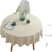 60 Inch Beige Table Cloth Round, Cotton Linen Table Cover Cafe Tabletop Decoration, Round Premium Tablecloth for Birthday/Wedding/Baby Shower/Graduation