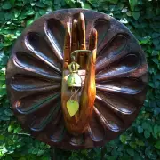 Buddha Hand Holding Golden Bell Bodhi Leaf 14" Dharmachakra Dhamma Wheel Wooden