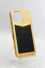 24K GOLD iPhone 15 Pro Max V-GRID BLACK ALLIGATOR LEATHER EDITION MAGNETIC CASE