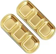 BRIGHTFUFU 2Pcs Stainless Steel Three Compartment Sauce Dish Versatile Appetizer Plate for Sauces Condiments and Seasonings for Family Gatherings Bbqs and Daily Use