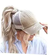 Womens Pony Hat High Ponytail Baseball Cap Girls Messy Bun Caps 03-light Khaki