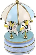 HOOTNEE Retro Wooden Carousel Music Box Mechanical Wind Up Miniature Music Box with Rotating Design Charming Decorative Ornament for Home Decor and